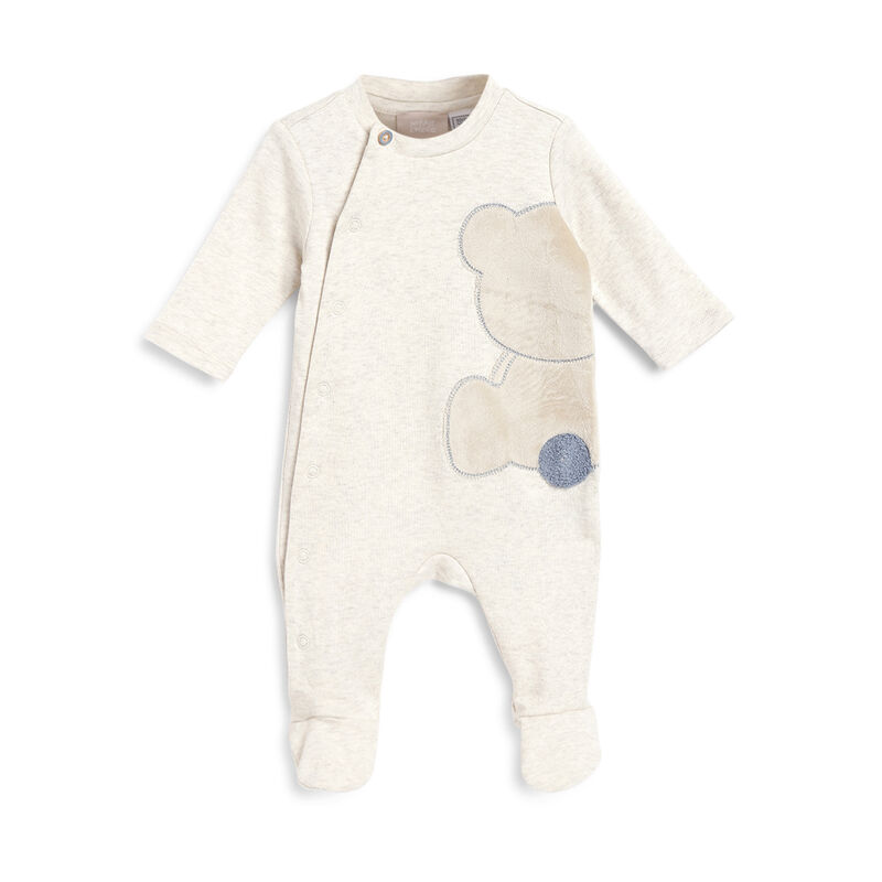 Boys Light Natural Applique Front Opening Babysuit image number 0